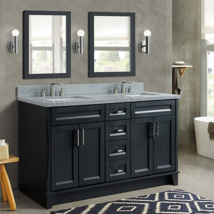 61" Double sink vanity in Dark Gray finish and Gray granite and rectangle sink - 400700-61D-DG-GYR