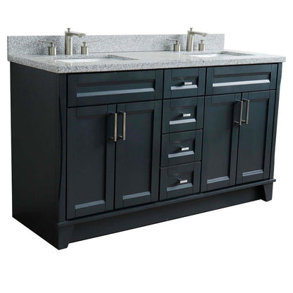 61" Double sink vanity in Dark Gray finish and Gray granite and rectangle sink - 400700-61D-DG-GYR