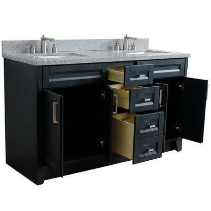 61" Double sink vanity in Dark Gray finish and Gray granite and rectangle sink - 400700-61D-DG-GYR