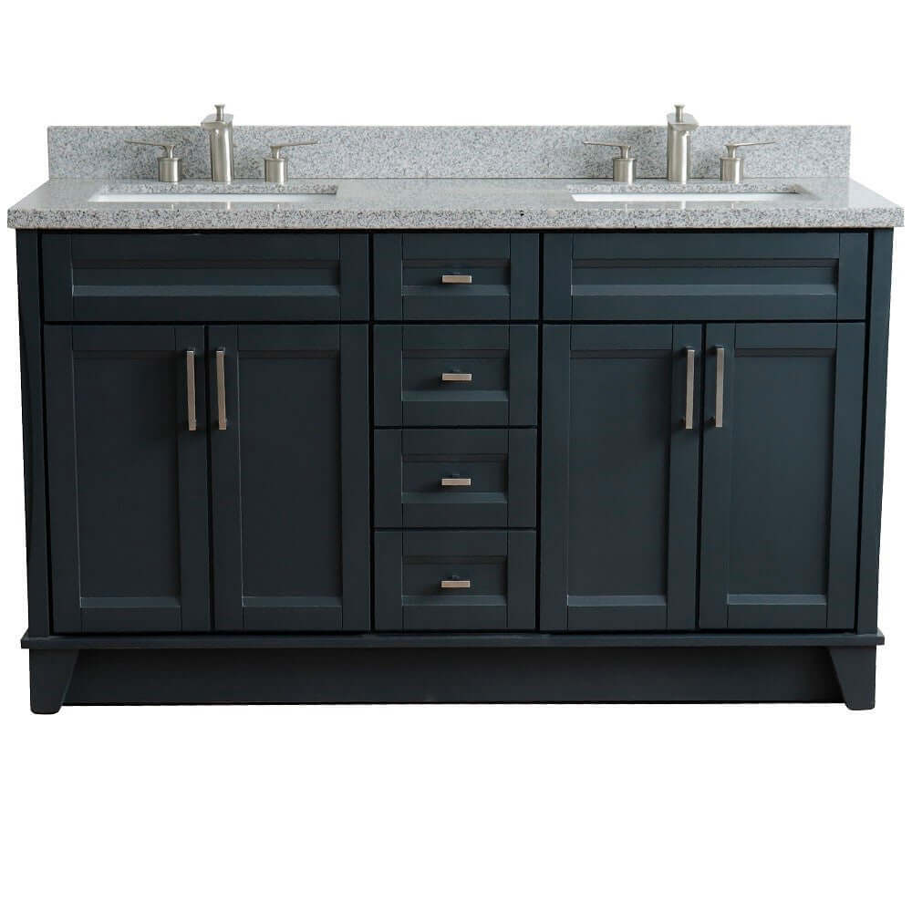 61" Double sink vanity in Dark Gray finish and Gray granite and rectangle sink - 400700-61D-DG-GYR