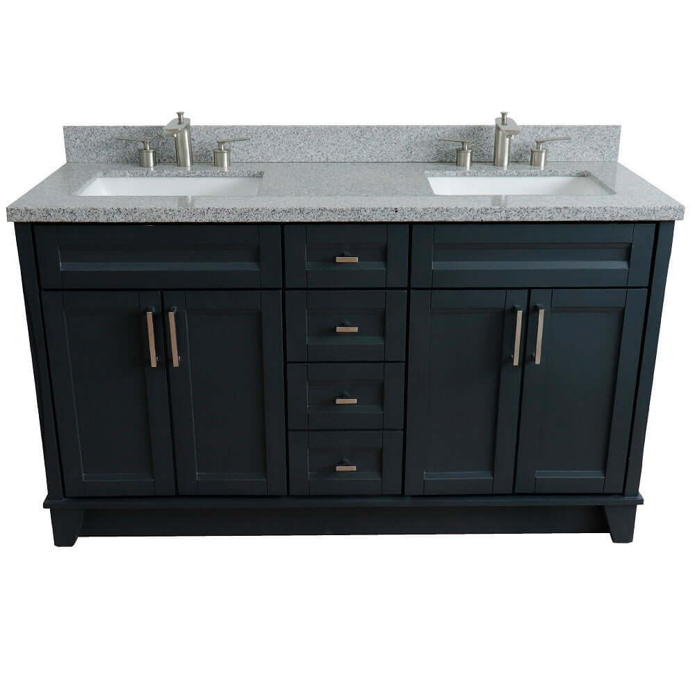 61" Double sink vanity in Dark Gray finish and Gray granite and rectangle sink - 400700-61D-DG-GYR