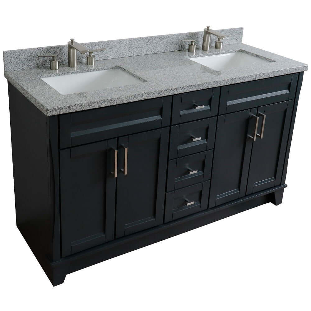 61" Double sink vanity in Dark Gray finish and Gray granite and rectangle sink - 400700-61D-DG-GYR