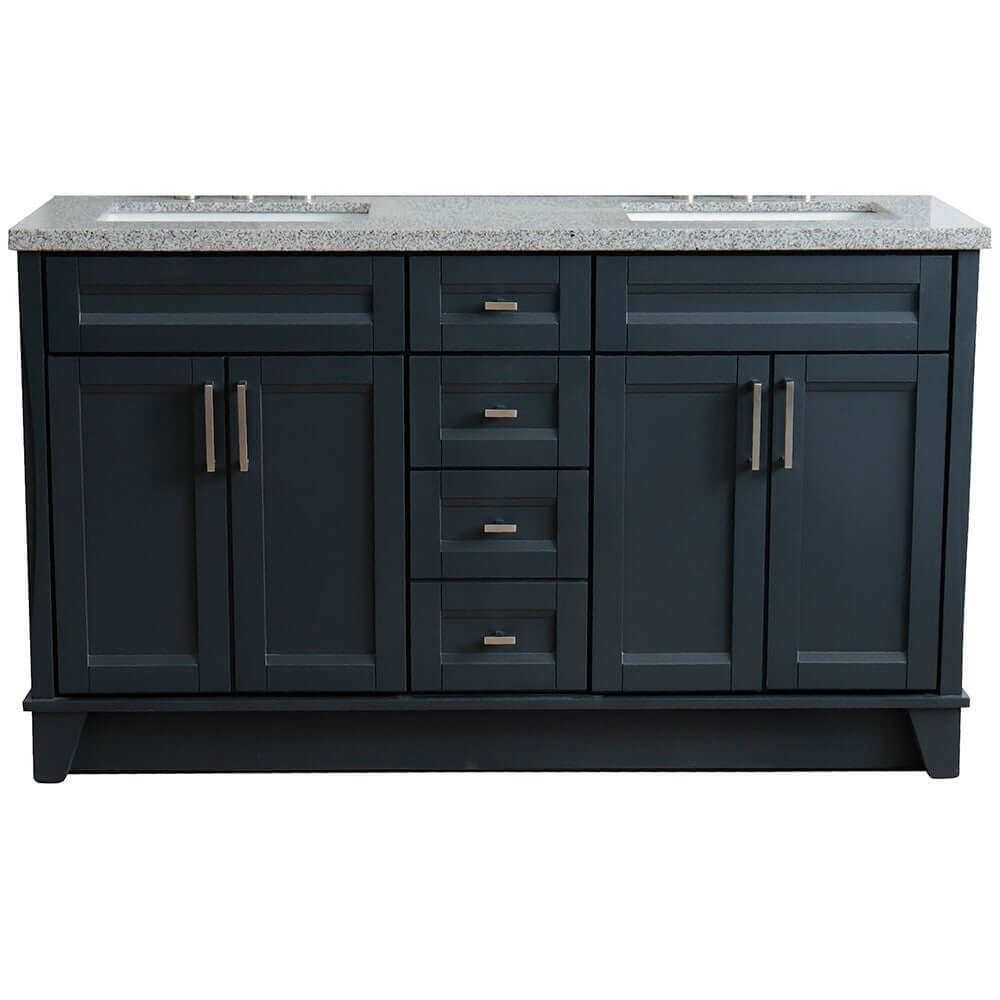 61" Double sink vanity in Dark Gray finish and Gray granite and rectangle sink - 400700-61D-DG-GYR