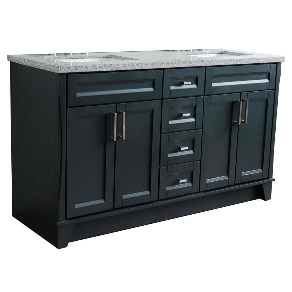 61" Double sink vanity in Dark Gray finish and Gray granite and rectangle sink - 400700-61D-DG-GYR