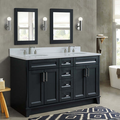 61" Double sink vanity in Dark Gray finish and White quartz and oval sink - 400700-61D-DG-WEO