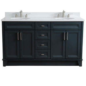 61" Double sink vanity in Dark Gray finish and White quartz and oval sink - 400700-61D-DG-WEO