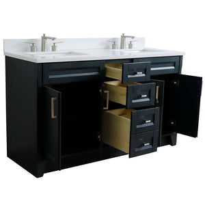 61" Double sink vanity in Dark Gray finish and White quartz and rectangle sink - 400700-61D-DG-WER
