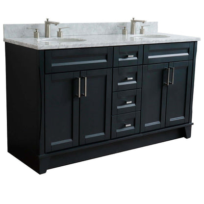 61" Double sink vanity in Dark Gray finish and White Carrara marble and oval sink - 400700-61D-DG-WMO