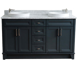 61" Double sink vanity in Dark Gray finish and White Carrara marble and round sink - 400700-61D-DG-WMRD