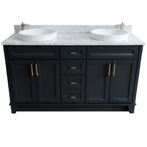 61" Double sink vanity in Dark Gray finish and White Carrara marble and round sink - 400700-61D-DG-WMRD
