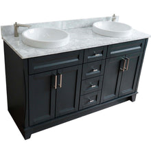 Load image into Gallery viewer, 61&quot; Double sink vanity in Dark Gray finish and White Carrara marble and round sink - 400700-61D-DG-WMRD