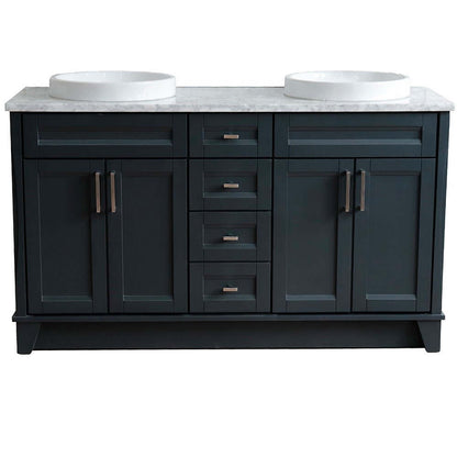 61" Double sink vanity in Dark Gray finish and White Carrara marble and round sink - 400700-61D-DG-WMRD