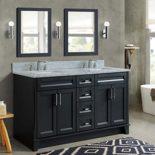 61" Double sink vanity in Dark Gray finish and White Carrara marble and rectangle sink - 400700-61D-DG-WMR