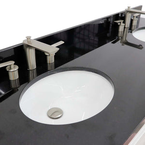 61" Double sink vanity in White finish and Black galaxy granite and oval sink - 400700-61D-WH-BGO