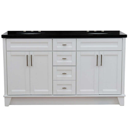 61" Double sink vanity in White finish and Black galaxy granite and oval sink - 400700-61D-WH-BGO