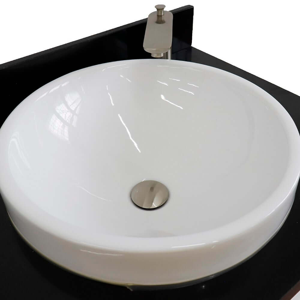 61" Double sink vanity in White finish and Black galaxy granite and round sink - 400700-61D-WH-BGRD