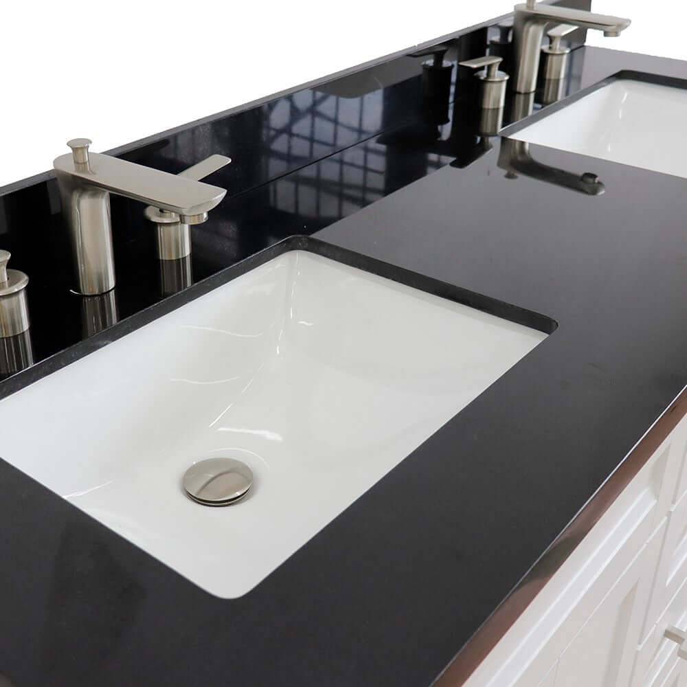 61" Double sink vanity in White finish and Black galaxy granite and rectangle sink - 400700-61D-WH-BGR