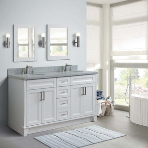 61" Double sink vanity in White finish and Gray granite and oval sink - 400700-61D-WH-GYO