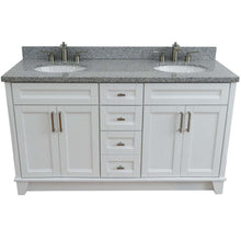 Load image into Gallery viewer, 61&quot; Double sink vanity in White finish and Gray granite and oval sink - 400700-61D-WH-GYO