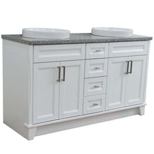 Load image into Gallery viewer, 61&quot; Double sink vanity in White finish and Gray granite and round sink - 400700-61D-WH-GYRD