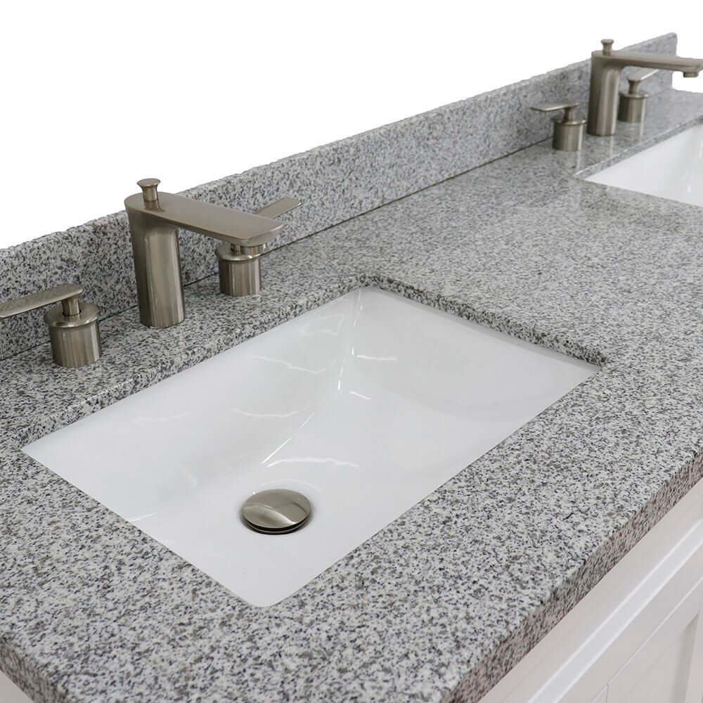 61" Double sink vanity in White finish and Gray granite and rectangle sink - 400700-61D-WH-GYR