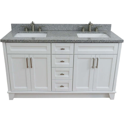 61" Double sink vanity in White finish and Gray granite and rectangle sink - 400700-61D-WH-GYR