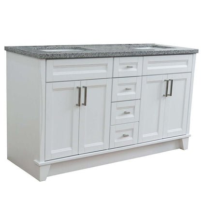 61" Double sink vanity in White finish and Gray granite and rectangle sink - 400700-61D-WH-GYR