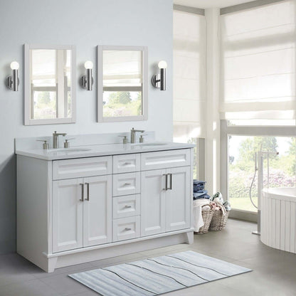 61" Double sink vanity in White finish and White quartz and oval sink - 400700-61D-WH-WEO