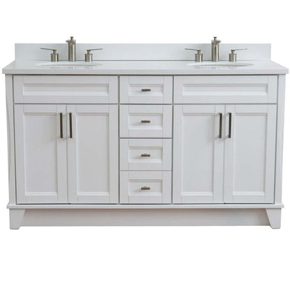 61" Double sink vanity in White finish and White quartz and oval sink - 400700-61D-WH-WEO