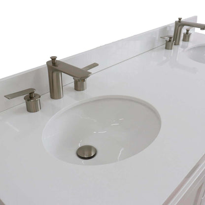 61" Double sink vanity in White finish and White quartz and oval sink - 400700-61D-WH-WEO