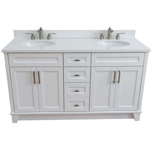 61" Double sink vanity in White finish and White quartz and oval sink - 400700-61D-WH-WEO