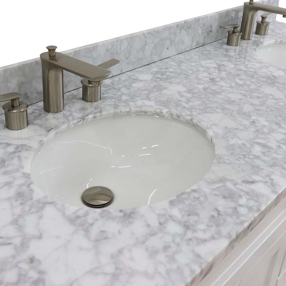 61" Double sink vanity in White finish and White Carrara marble and oval sink - 400700-61D-WH-WMO