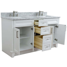 Load image into Gallery viewer, 61&quot; Double sink vanity in White finish and White Carrara marble and rectangle sink - 400700-61D-WH-WMR