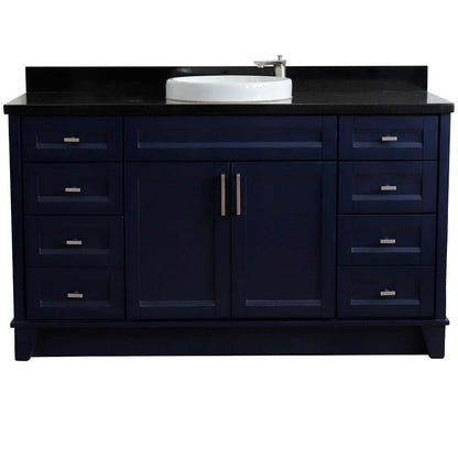 61" Single sink vanity in Blue finish and Black galaxy granite and round sink - 400700-61S-BU-BGRD