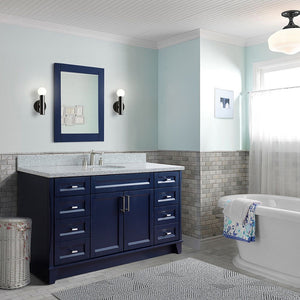 61" Single sink vanity in Blue finish and Gray granite and oval sink - 400700-61S-BU-GYO