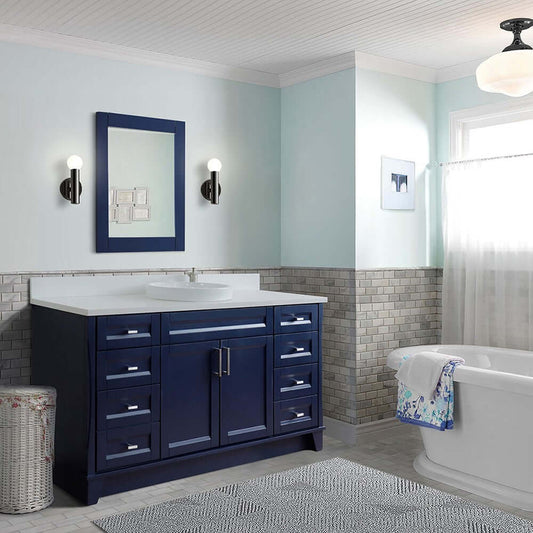 61" Single sink vanity in Blue finish and White quartz and round sink - 400700-61S-BU-WERD