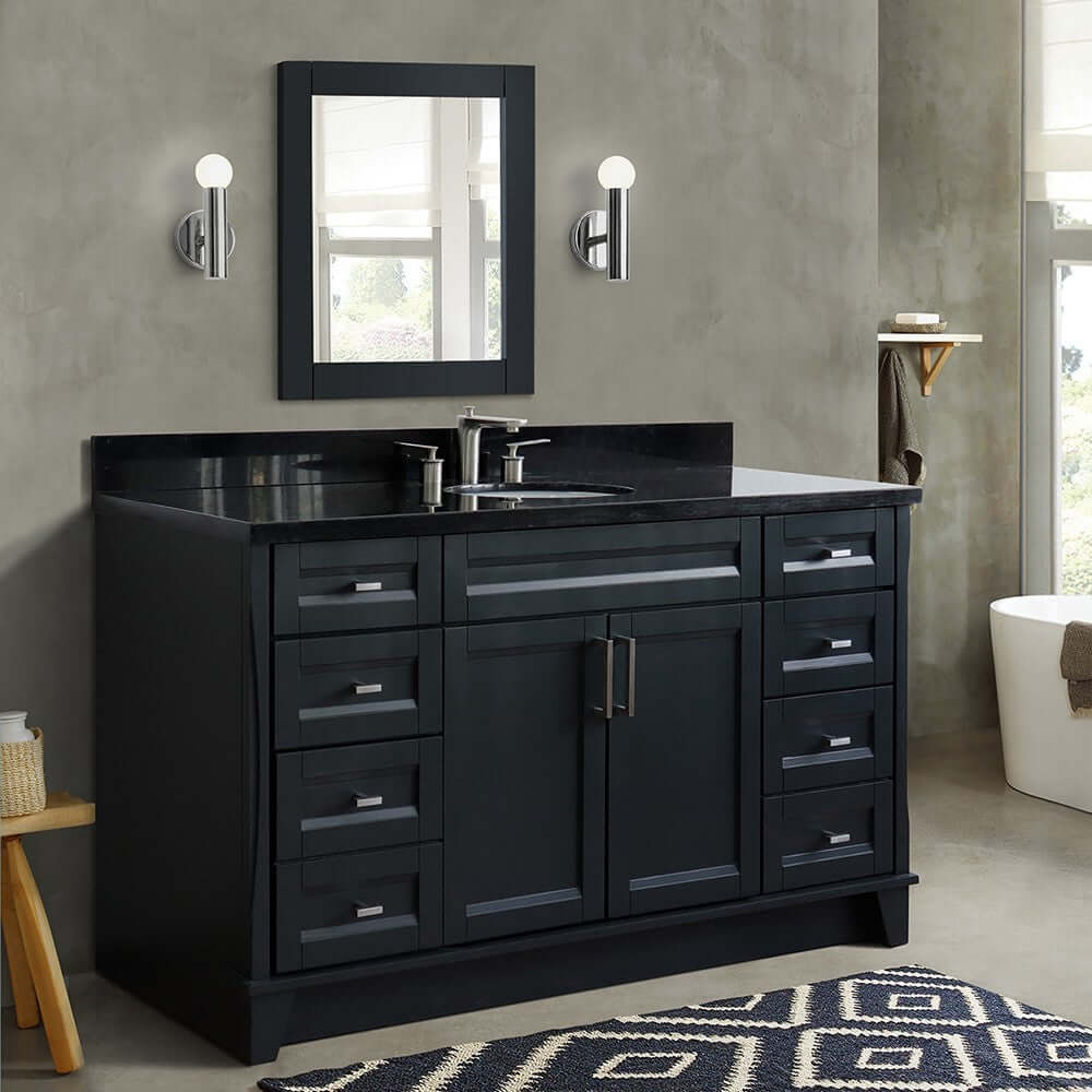 61" Single sink vanity in Dark Gray finish and Black galaxy granite and oval sink - 400700-61S-DG-BGO