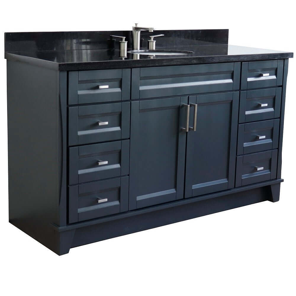 61" Single sink vanity in Dark Gray finish and Black galaxy granite and oval sink - 400700-61S-DG-BGO