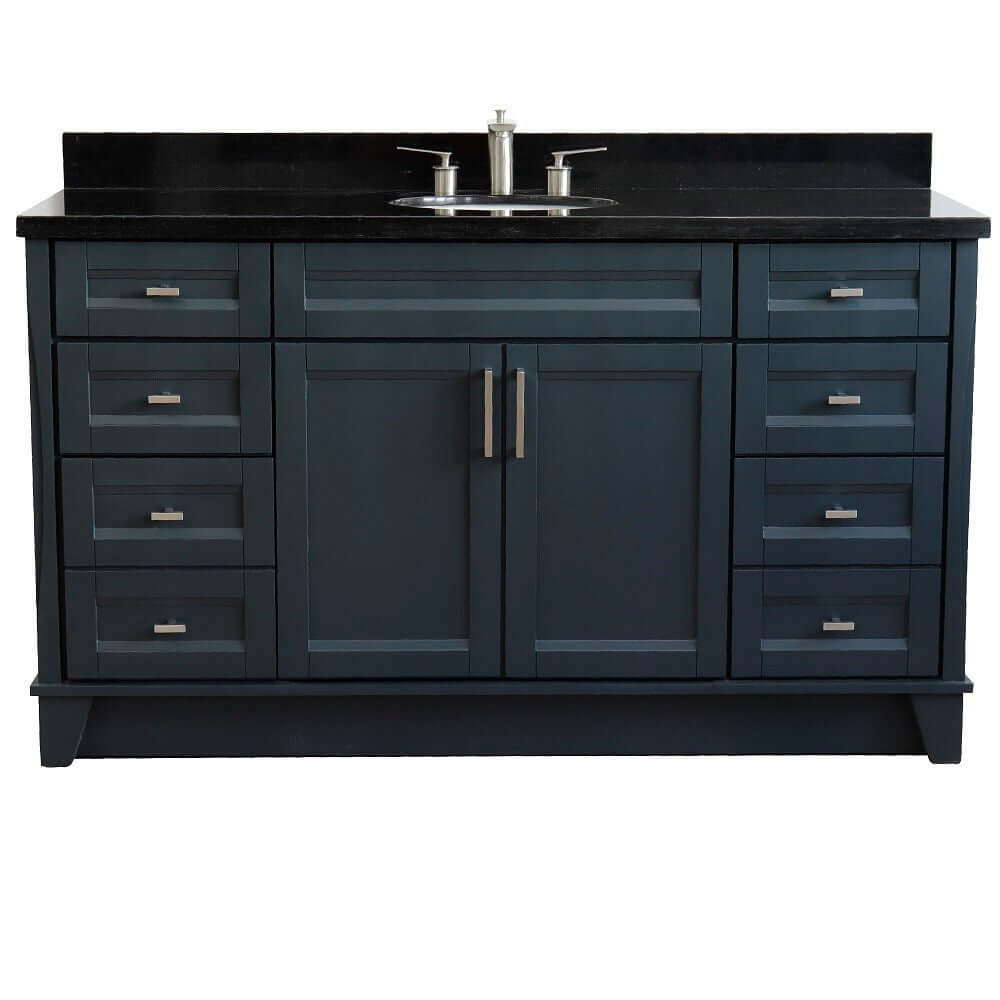 61" Single sink vanity in Dark Gray finish and Black galaxy granite and oval sink - 400700-61S-DG-BGO