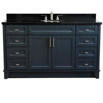 61" Single sink vanity in Dark Gray finish and Black galaxy granite and oval sink - 400700-61S-DG-BGO