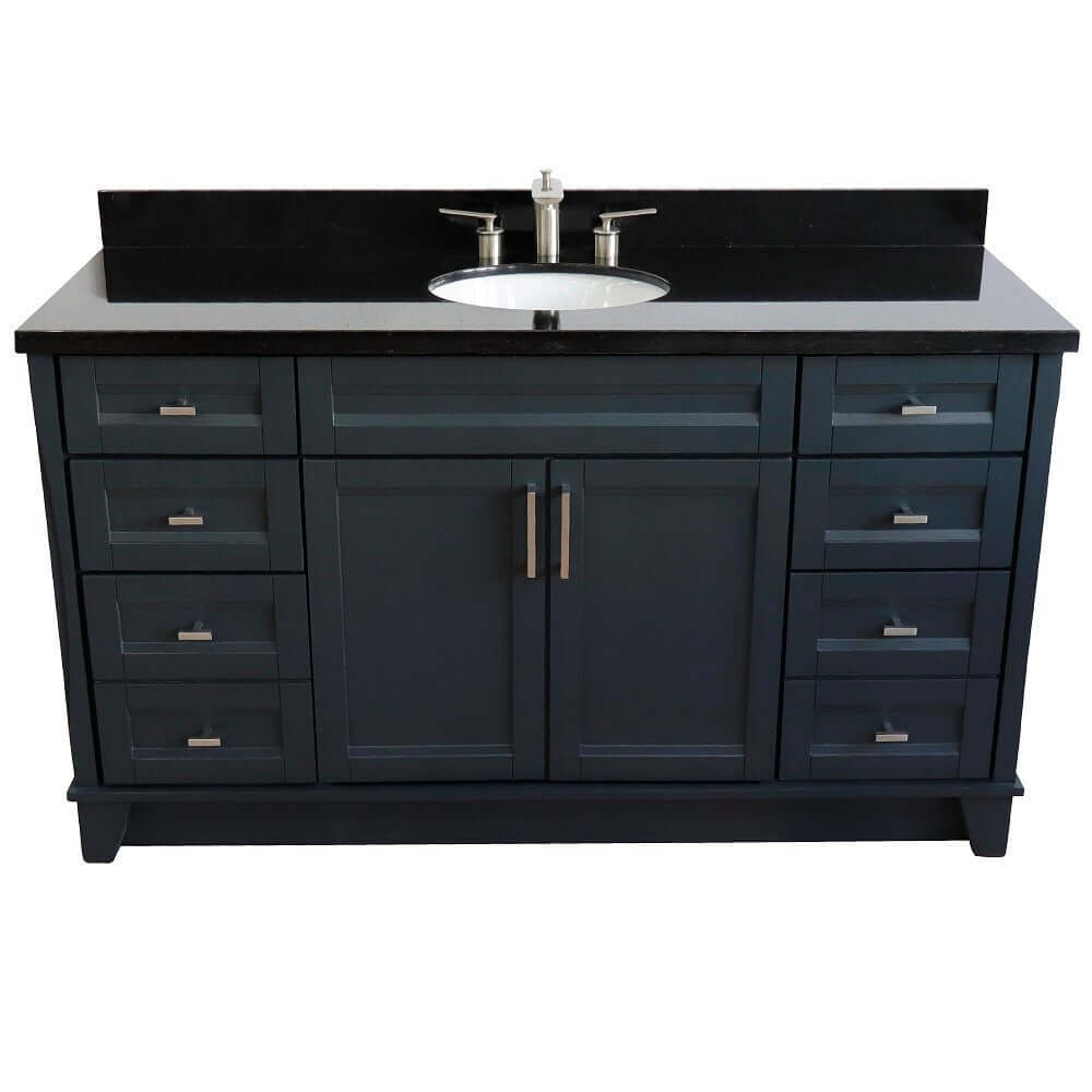 61" Single sink vanity in Dark Gray finish and Black galaxy granite and oval sink - 400700-61S-DG-BGO