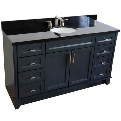 61" Single sink vanity in Dark Gray finish and Black galaxy granite and oval sink - 400700-61S-DG-BGO