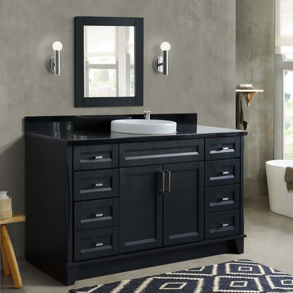 61" Single sink vanity in Dark Gray finish and Black galaxy granite and round sink - 400700-61S-DG-BGRD