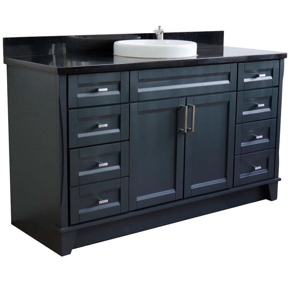 61" Single sink vanity in Dark Gray finish and Black galaxy granite and round sink - 400700-61S-DG-BGRD