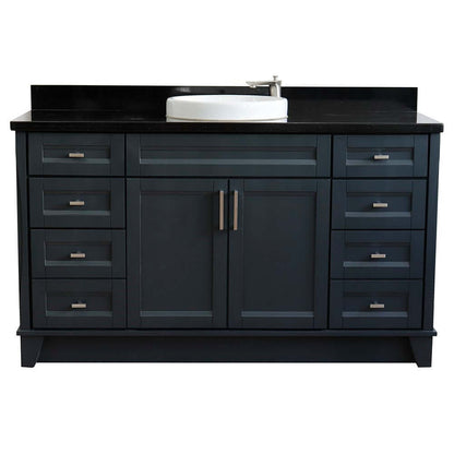 61" Single sink vanity in Dark Gray finish and Black galaxy granite and round sink - 400700-61S-DG-BGRD