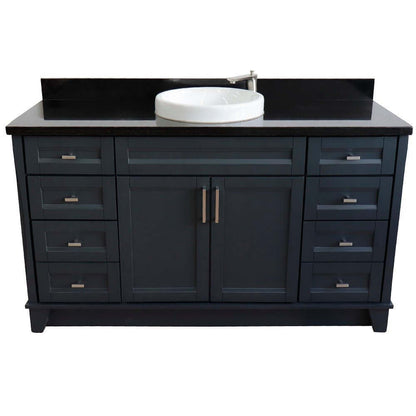 61" Single sink vanity in Dark Gray finish and Black galaxy granite and round sink - 400700-61S-DG-BGRD