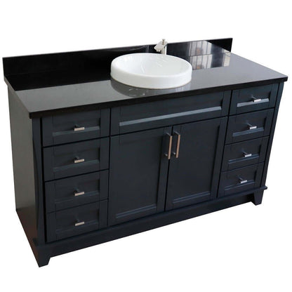 61" Single sink vanity in Dark Gray finish and Black galaxy granite and round sink - 400700-61S-DG-BGRD