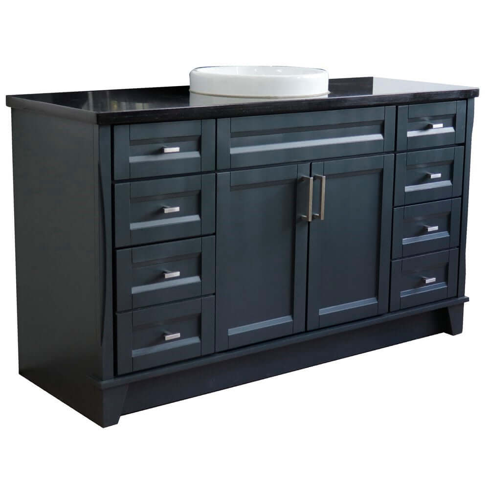 61" Single sink vanity in Dark Gray finish and Black galaxy granite and round sink - 400700-61S-DG-BGRD