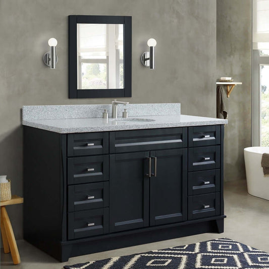 61" Single sink vanity in Dark Gray finish and Gray granite and oval sink - 400700-61S-DG-GYO