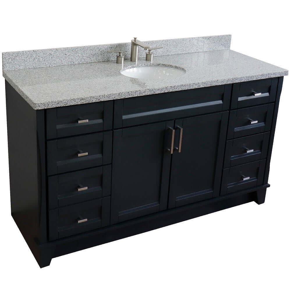 61" Single sink vanity in Dark Gray finish and Gray granite and oval sink - 400700-61S-DG-GYO